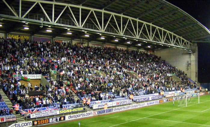 Swansea City fans at the DW Stadium, Wigan