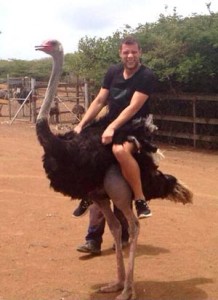 Yanic Wildschut on an ostrich