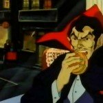 Dracula eating burger